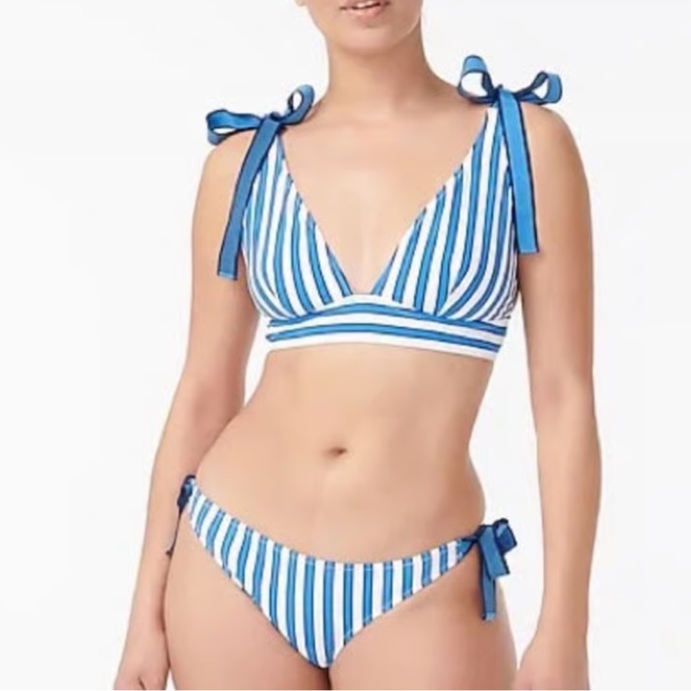J Crew Tie Shoulder Cabana Stripe Bikini Set